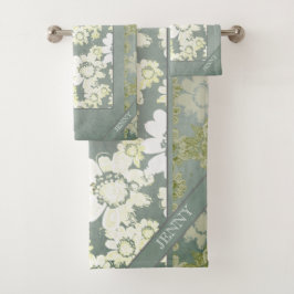 Toalhas de banho de rendas planas, brancas e Cinza