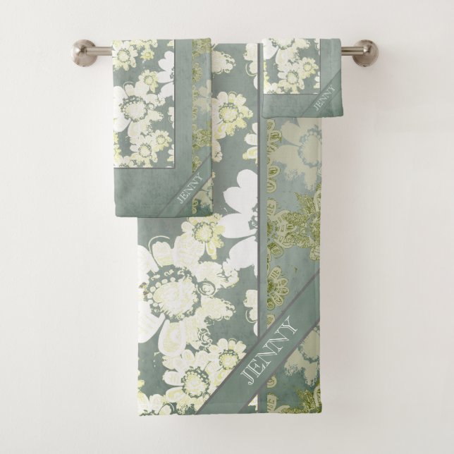 Toalhas de banho de rendas planas, brancas e Cinza (Insitu)