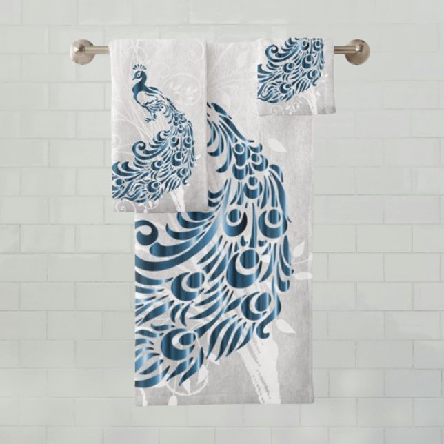 Toalhas de Banho Personalizadas Pavão Azul (Blue Peacock Personalized Bath Towels)