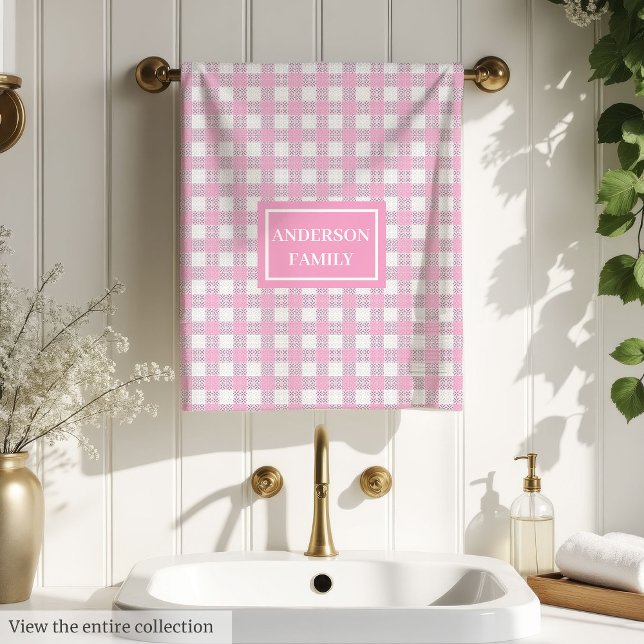 Toalhas de Banho Rosa Personalizadas Chic e Macias (Personalized Chic Bath Towels Soft Pink Tartan Set)