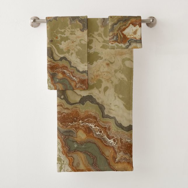 Toalhas de Impressão Verde Oliva Ámbar Abstrato Rú (Insitu)