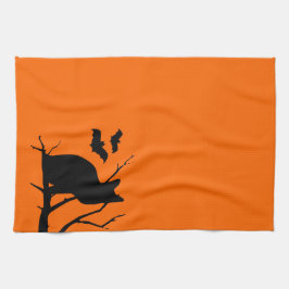 Toalhas De Mão Gato Silhouette Orange Halloween Kitchen