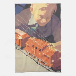 Toalhas De Mão Natais vintages, Garoto Brincando com Trem de Brin