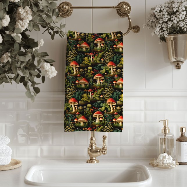 Toalhas de Natureza Personalizadas Cogumelos em Te (Cottagecore Mushroom Towel Rustic Nature Vibes)