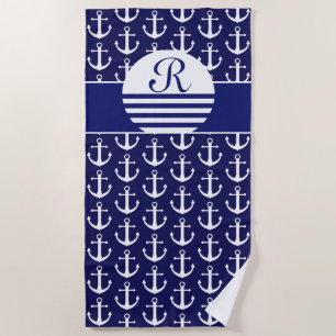 Toalhas de praia Monogrammed - azuis marinhos