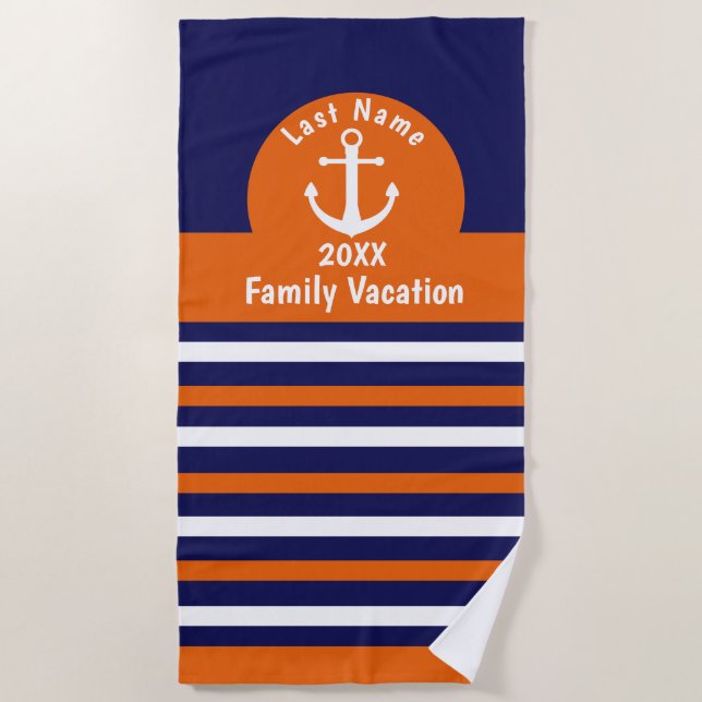 Toalhas de praia personalizadas - azuis e listra (Frente)