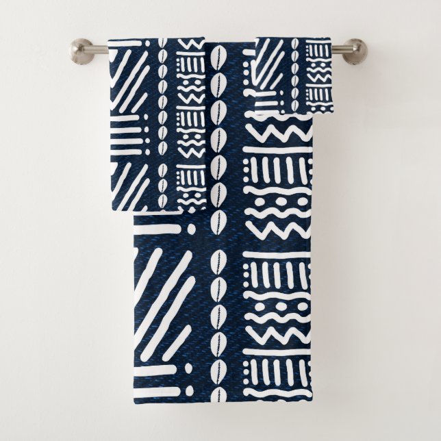 Toalhas Design de Banho Africano de Denim Bogolan (Insitu)