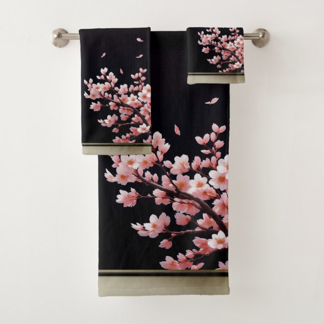 Toalhas Flores cor-de-rosa - Preto/Dourado - Conjunto de t (Insitu)