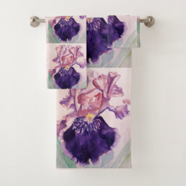 Toalhas Gloriosa Flores Roxas Íris Aquarelas Conjunto de T