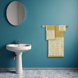 Toalhas Lace branco claro e claro no conjunto DOURADO de t