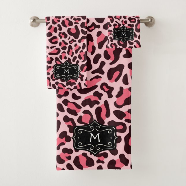 Toalhas Leopardo Rosa Imprime Monograma Conjunto de Bandej (Insitu)