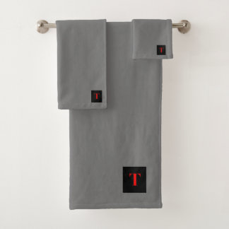 TOALHAS MONOGRAMA VERMELHA INICIAL T NO CONJUNTO DE TOWEL