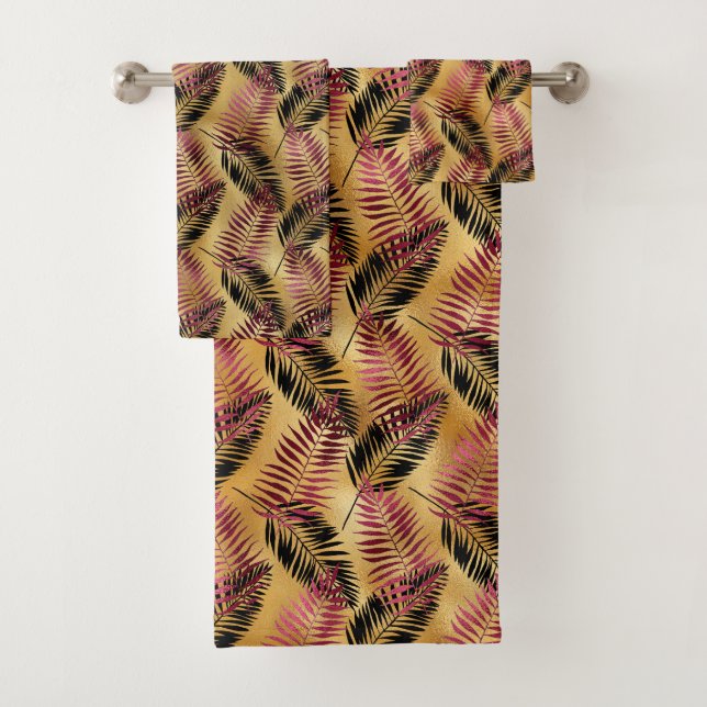 Toalhas Padrão foliar dourado da Borgonha Conjunto de Toal (Insitu)