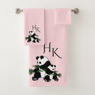 Toalhas Pandas gigantes Monograma Conjunto de Bandejas Ros