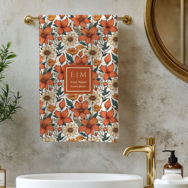 Toalhas Personalizadas Sage Fall Florals Olive Ter (Sage Fall Florals Olive Terracotta Custom Towel)