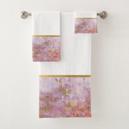 TOALHAS RETRO MARBLE PINK MERMAID INSPIRADO CONJUNTO DE BA