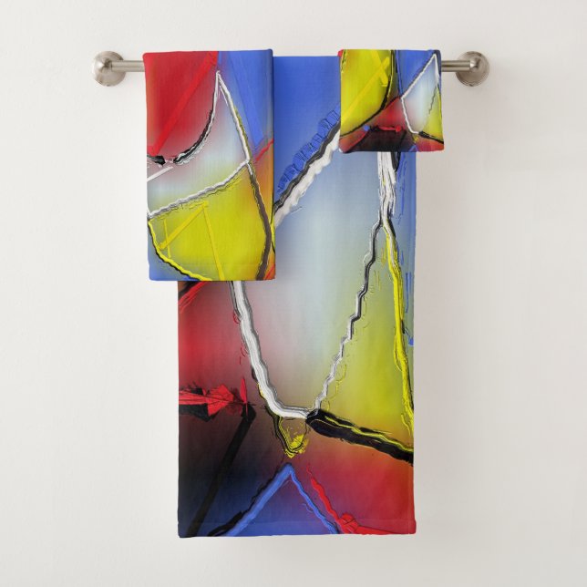 Toalhas vermelhas, amarelas, pretas e azuis (Insitu)