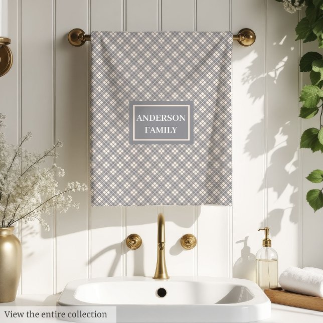 Toalhas Xadrez Personalizadas Acento Pastel Elegan (Personalized Plaid Towels Elegant Pastel Accent)