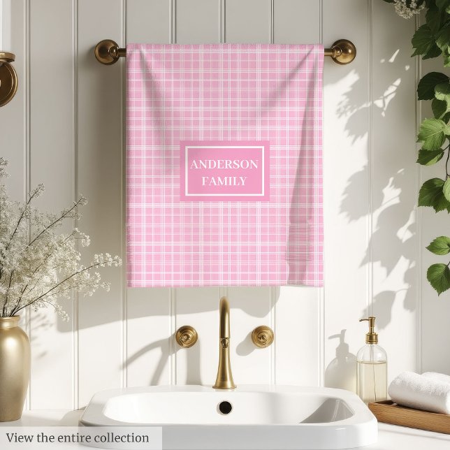 Toalhas Xadrez Rosa Personalizadas Ideia de Presen (Personalized Pink Plaid Towels Elegant Gift Idea)