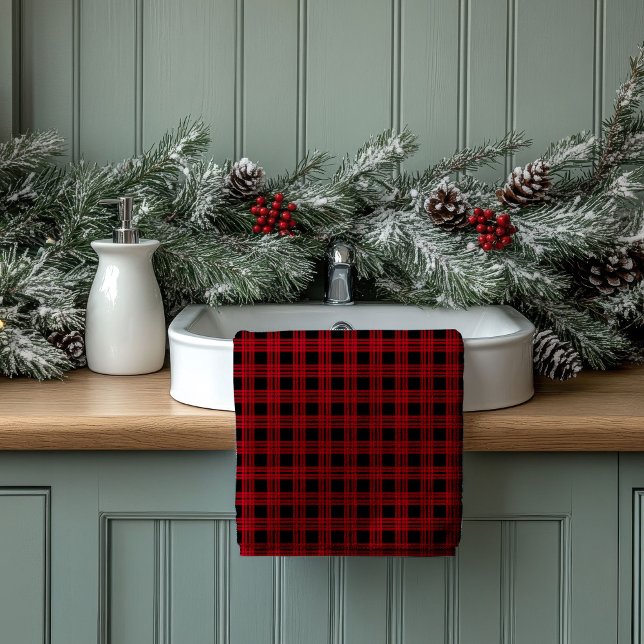 Toalhas Xadrez Tartan Vermelhas e Pretas Presente  (Tartan Plaid Towels Red Black Gift for Settling In)