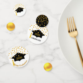 Toca de Formatura Preta e Confetes de Mesa Dourado