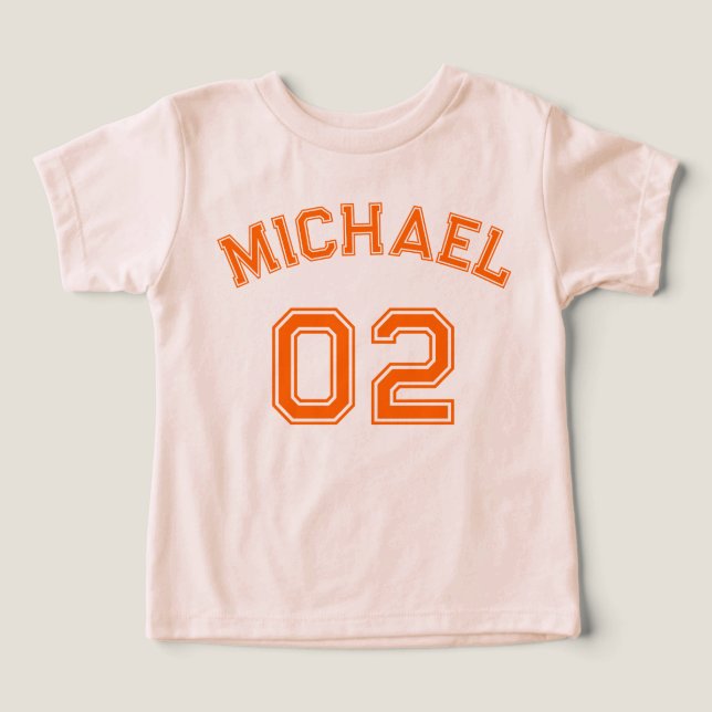 Toddler Boy Orange Name Jersey Number Soft Sports (Design frontal)