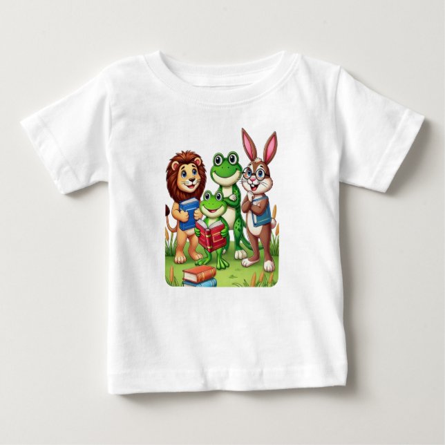 Toddler lendo camisetas designs de livros de anima (Frente)