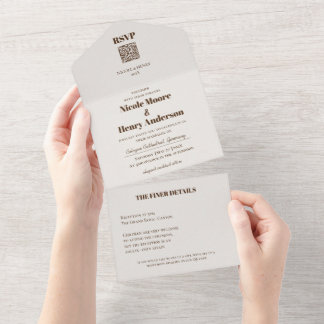 Todo En Uno Boda Retro Moderna Rojo Vino QR