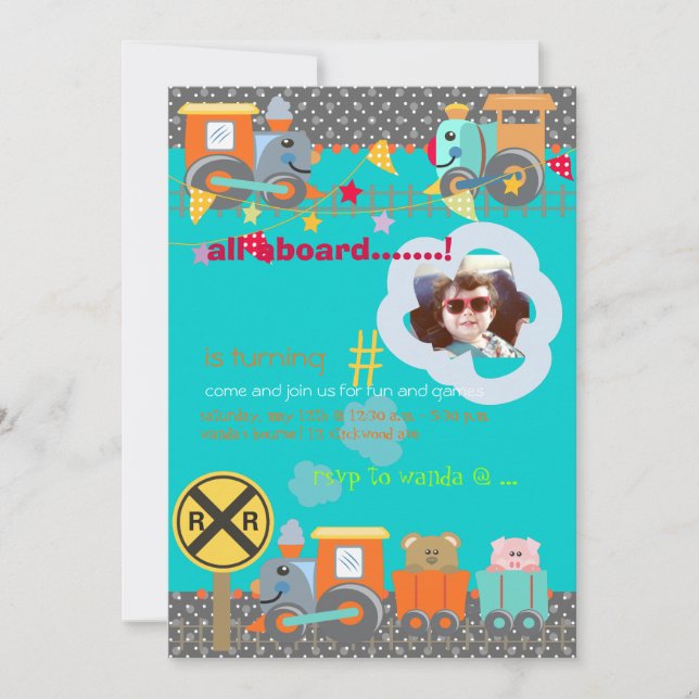 Todos a bordo, trens e convites de festa de aniver (Frente)