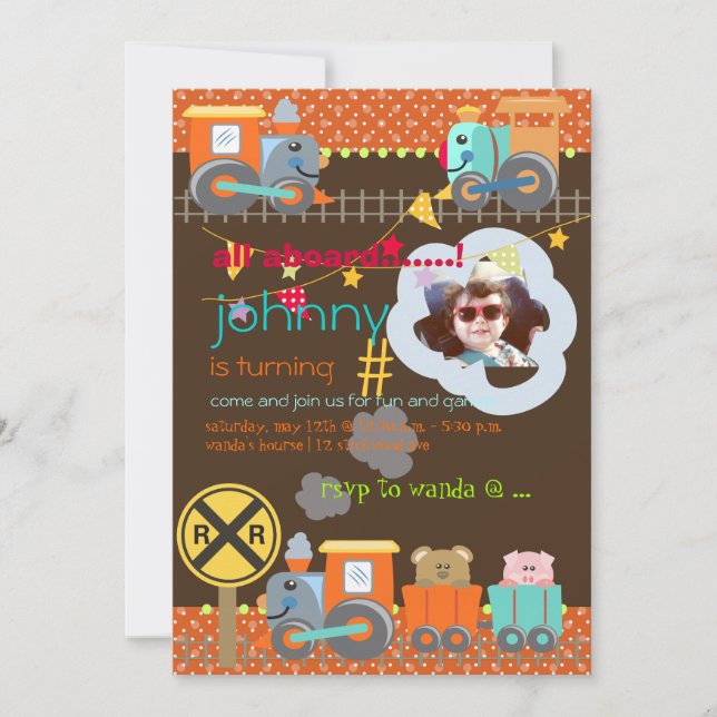 Todos a bordo, trens e convites de festa de aniver (Frente)