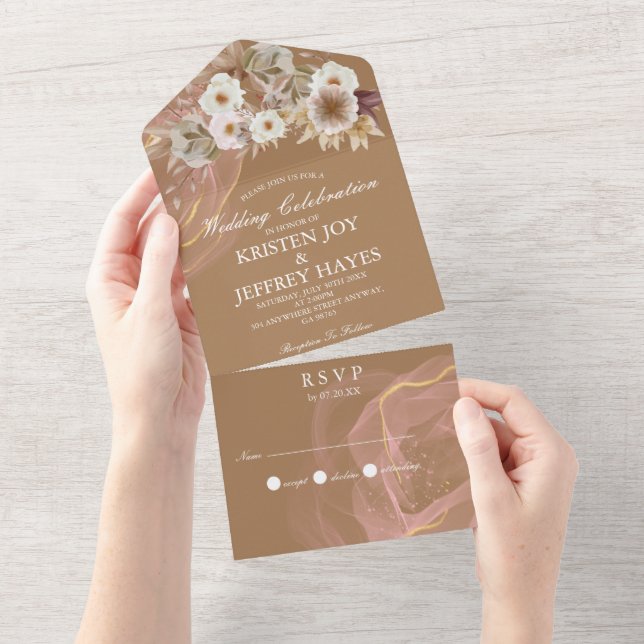 Todos em Um Convite Floral Russo de Casamento (Aba destacável)