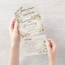 Todos em Um Convite para Casamento e RSVP White Ro