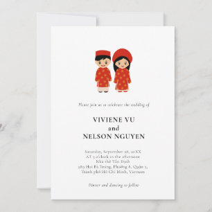 Todos em Um Convite Vietnamita para Casamento RED
