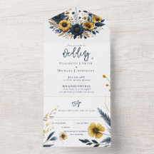 Todos em um Marinho Casamento Floral Dourado Amare