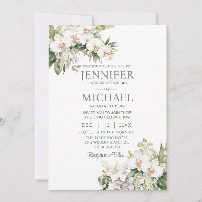 Todos em Um Orquídeo Branco Convites para Casament (Frente)