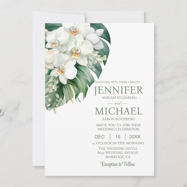 Todos em Um Orquídeo Branco Convites para Casament (Frente)