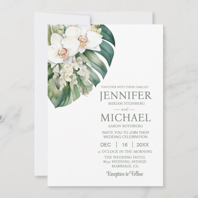 Todos em Um Orquídeo Branco Convites para Casament (Frente)