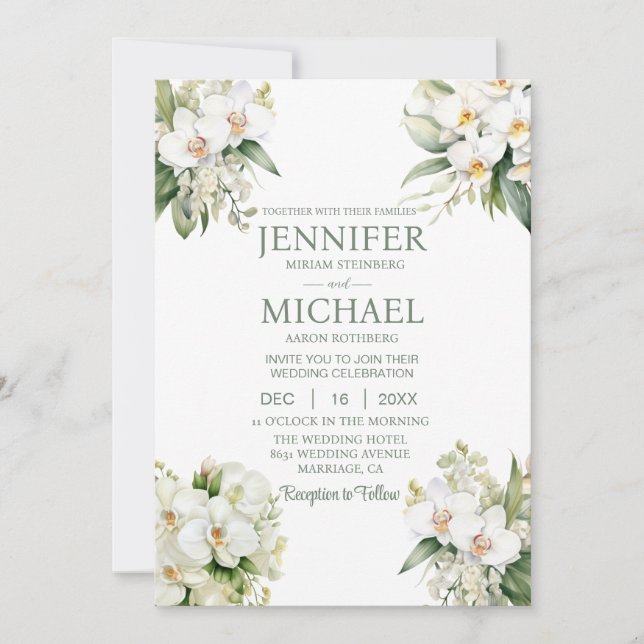 Todos em Um Orquídeo Branco Convites para Casament (Frente)