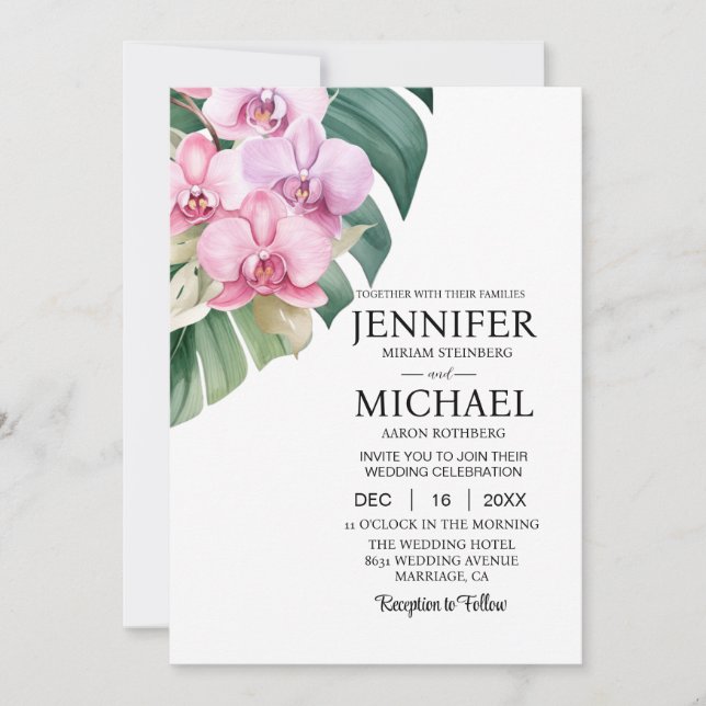 Todos em Um Orquídeo Rosa Convites para Casamento (Frente)