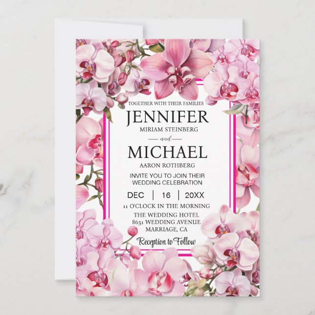 Todos em Um Orquídeo Rosa Convites para Casamento (Frente)