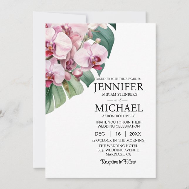 Todos em Um Orquídeo Rosa Convites para Casamento (Frente)