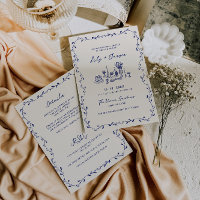 Todos Em Uma Mão Azul Desenhando Convite De Casame