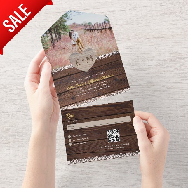 Todos Inclusive Rustic Wood Lace Photo QR Code RSV (Criador carregado)