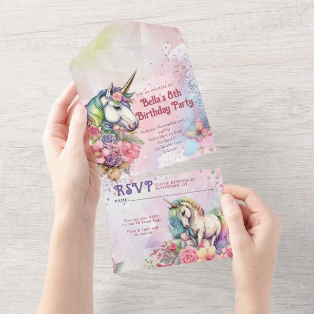 TODOS NUM Convite de Aniversário do Unicórnio (Aba destacável)