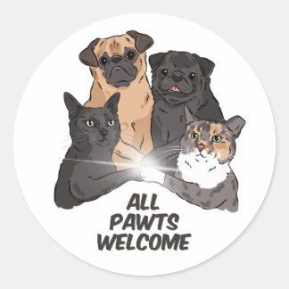 Todos os Pawts Bem-vindos aos adesivos redondos cl