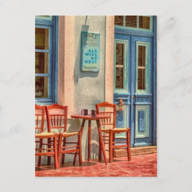 Todos serão bem, o cartão grego do menu do café (Frente)