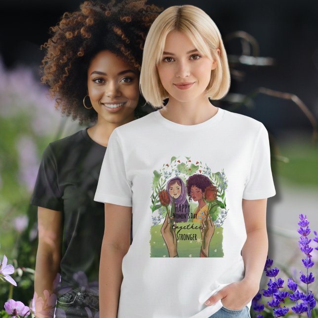Together Stronger Womens Day Portrait with Roses (Together Stronger Womens Day Portrait with Roses Tri-Blend Shirt)