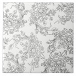 Toil Floral Branco Clássico e Preto<br><div class="desc">Design floral elegante com delitos pretos delicados de rosas e tulipas sobre fundo transparente. (Branco utilizado na amostra).</div>