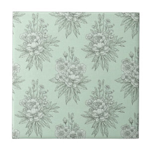 Toile Botânico Verde Menta com Ramalhetes Florais