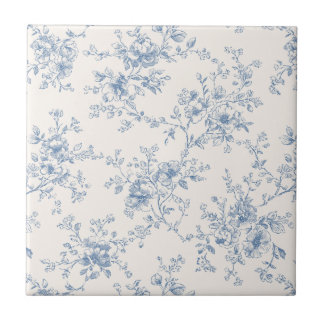 Toile Buquê Floral Azul Creme Botânico Vintage